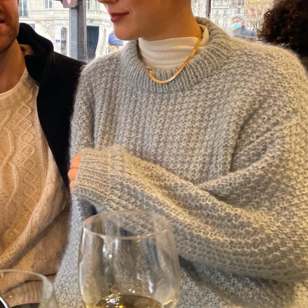 light blue hand knit wool sweater